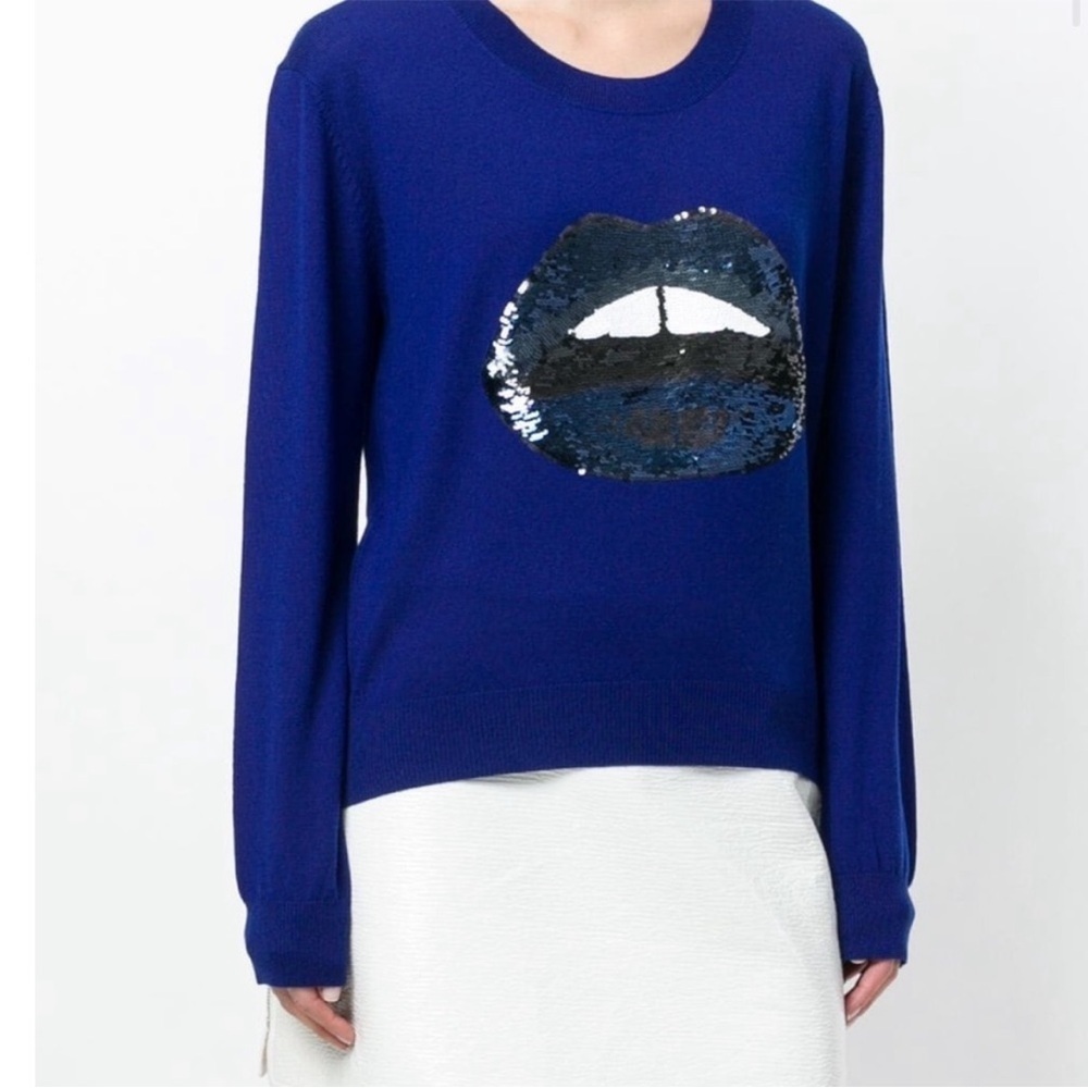 Markus Lupfer Lips Sweater Blue Sequin Jumper Size XS